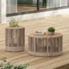 Rustic Industrial Table Set of 2,Coffee Table & Side Table with Woven Rope Design, Modern Functionality Stylish Table Set for Living Room and Home Decor-Rope Beige