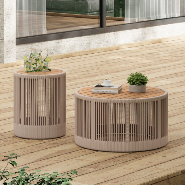 d455f9638afd418e85c29edf5d4ad8d9_d7d2800cb74d0c30840a9ec71a6f4f2d Rustic Industrial Table Set of 2,Coffee Table & Side Table with Woven Rope Design, Modern Functionality Stylish Table Set for Living Room and Home Decor-Rope Beige