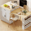 K&K 82.7 inch Kitchen Island with Extendable Dining Table for 4-6 Person,Two-tone Kitchen Table with Double-sized Storage, Power Outlet, Kitchen island with Storage 2 Drawers 2 Side Open Shelves,White