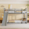 Twin Over Twin Bunk Bed with Slide and Ladder, Gray (Old SKU:LT000108AAE)