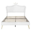 Queen Size Upholstered Bed Frame with LED Lights,Modern Upholstered Princess Bed With Crown Headboard,White