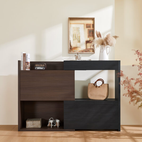 32.5''-58.8'' Extendable & Rotating Cabinet with 1 Drawer, 90-Degree Corner Cabinet, Multifuctional Storage Combination Cabinet for Living Room, Hallway, Entryway, Black & Walnut