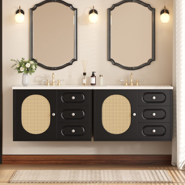 30" Bathroom Vanity with Ceramic Sink, Mid-Century Bathroom Vanity Cabinet with 2 Drawers, Bathroom Vanities Cabinet with Large Storage Space
