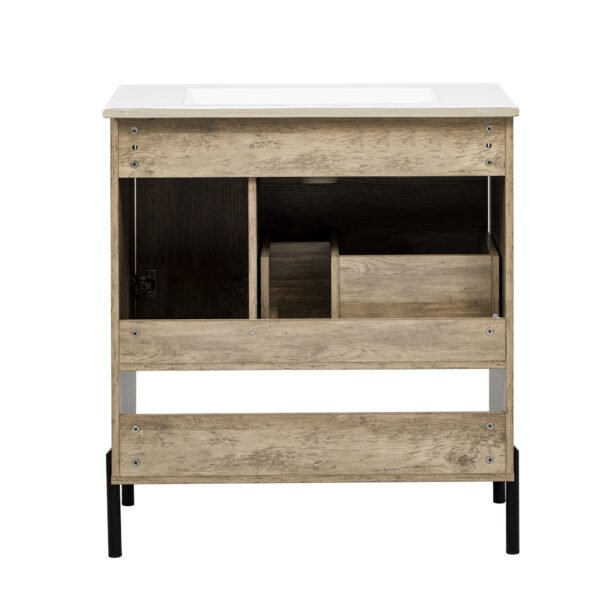 30" Modern Wood Fixture Bathroom Vanity, Bathroom Cabinet with Sliding Drawer, Bathroom Storage Cabinet with Ceramic Basin Sink Top, Single Bathroom Vanities Cabinet with Doors and Open Shelf