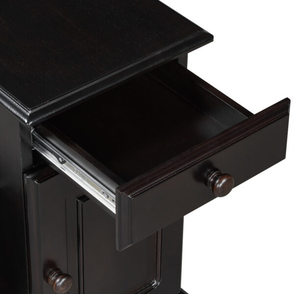 U-Can Vintage End Table Flip Top Side Table with USB Ports, One Multifunctional Drawer with cup holders, Sofa Couch Table with Bookshelf for Living room and Small Space