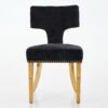 Mid Century Modern Dining Chairs Set of 2, Farmhouse Chenille Fabric Upholstered Accent Chair Curved Backrest with Copper Nails around,Kitchen Chairs with Golden Stainless Steel Plating Legs, Black