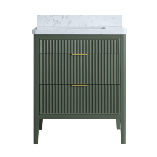 Fully Assembled 30''  Green Freestanding Single Sink Bathroom Vanity with Solid Wood Construction and Engineered Marble Top