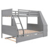 Twin over Full Bunk Bed with Trundle and Built-in Desk, Three Storage Drawers and Shelf,Gray