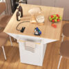 K&K 55.7'' Large Kitchen Island with 2 Drop Leaf,, Rolling Kitchen Cart on 5 Wheels with Power Outlet, Folding Storage Dining Table with Spice & Towel Rack , 3 Drawers, for Kitchen, Dining Room,White