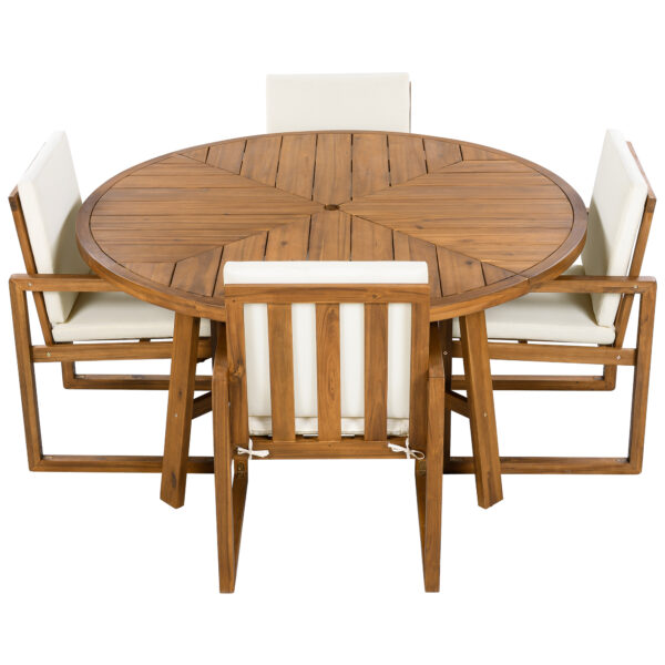 5-Piece Outdoor Patio Dining Set Acacia Wood Outdoor Dining Set Patio Furniture Set with Four  Armchairs and a Table for Garden, Balcony, Backyard, Beige
