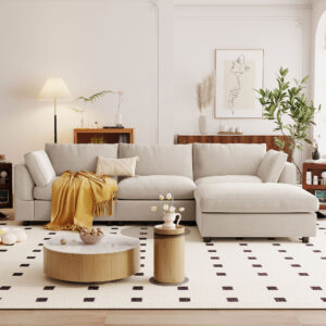 U_STYLE Upholstery Convertible Sectional Sofa, L Shaped Couch with Reversible Chaise
