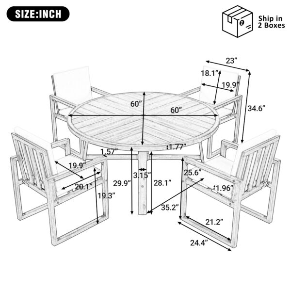 5-Piece Outdoor Patio Dining Set Acacia Wood Outdoor Dining Set Patio Furniture Set with Four  Armchairs and a Table for Garden, Balcony, Backyard, Beige