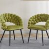 Green Modern chair(set of 2 ) with golden color iron tube legs,  soft cushions and comfortable backrest, suitable for dining room, living room, cafe,hairball back