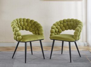 Green Modern chair(set of 2 ) with golden color iron tube legs,  soft cushions and comfortable backrest, suitable for dining room, living room, cafe,hairball back