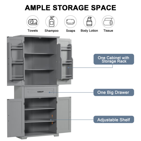 Bathroom Storage Cabinet with Doors and Drawer, Multiple Storage Space, Adjustable Shelf, Grey (Old Sku:WF308204AAE)