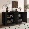 TREXM 4-Door Large Storage Sideboard, Wood Sideboard Cabinet with Semi-Circular Handles and Adjustable Shelves for Dining Room, Kitchen, and Living Room (Black)