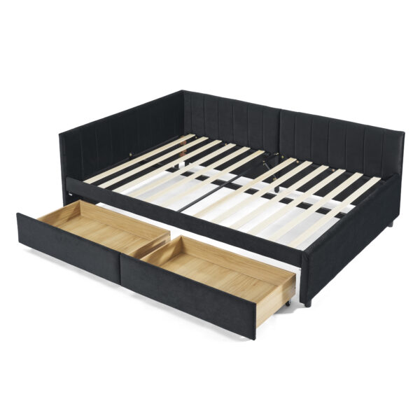 daf97003f31c45a9a1951d9c17e8d948_59648733253175d038dd7020e4635118 Full Size Upholstered Tufted Bed Frame with Two Drawers, Sofa Bed Frame with Comfortable Backrest and Armrests, Velvet, Black(79.5''x58''x25'')