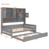 Full Size Wooden Daybed With Twin Size Trundle, and All-in-One Cabinet and Shelf, Gray