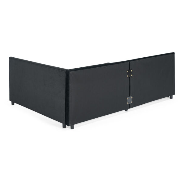db6437855c1a45528a826ccf0abab621_ec3e28726f40d42bf5cbdb6e15f9906e Full Size Upholstered Tufted Bed Frame with Two Drawers, Sofa Bed Frame with Comfortable Backrest and Armrests, Velvet, Black(79.5''x58''x25'')