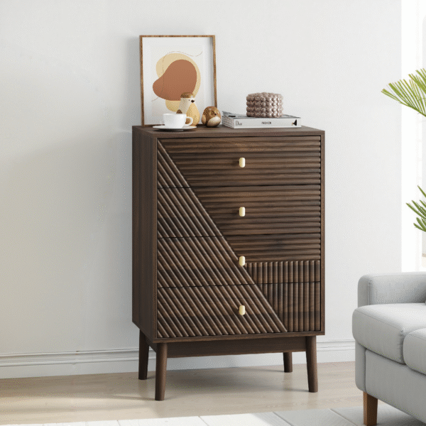 4 drawer dresser, modern wardrobe dresser chest of drawers, wooden storage storage cabinet, dresser storage cabinet, suitable for living room, bedroom, corridor (walnut )
