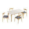 5-Piece Mid-Century Modern Dining Set - Solid Wood Frame Table + 4 Beige Upholstered Chairs(White Oak+Gray)