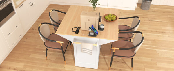 K&K 55.7'' Large Kitchen Island with 2 Drop Leaf,, Rolling Kitchen Cart on 5 Wheels with Power Outlet, Folding Storage Dining Table with Spice & Towel Rack , 3 Drawers, for Kitchen, Dining Room,White