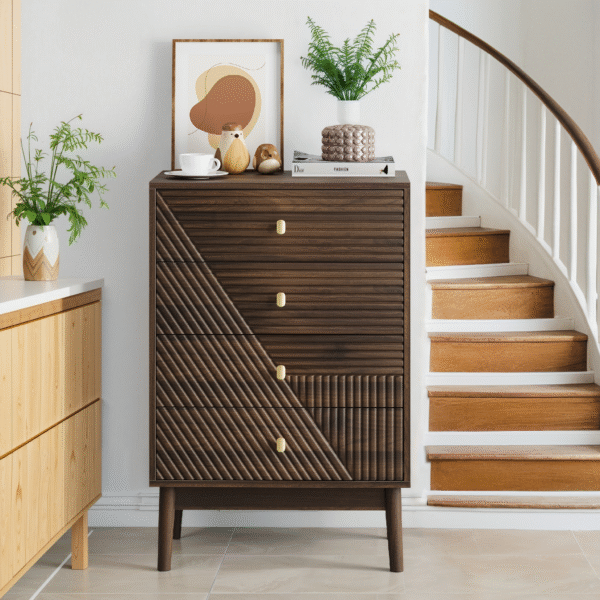 4 drawer dresser, modern wardrobe dresser chest of drawers, wooden storage storage cabinet, dresser storage cabinet, suitable for living room, bedroom, corridor (walnut )
