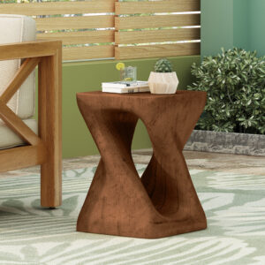 MGO Twist Shape Side Table, Wood-like texture, 	antique brown Color