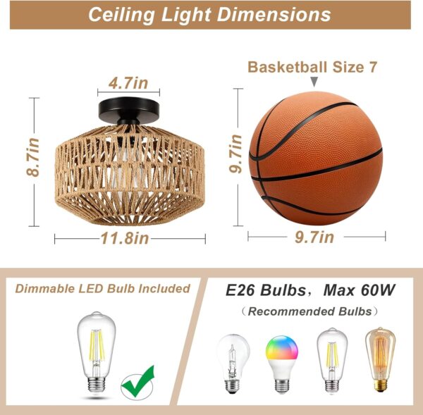 dd0fefe81cbb4b52b10dc7a9475f9cf8_6a3a58169a80ee25153aa7a8726ecf42 Boho Light Fixtures Ceiling Mount,Mini Rattan Chandelier Light Fixture with Dimmable LED Bulb,Hand Woven Ceiling Light Fixtures Flush Mount for Hallway Bedroom Kitchen Entryway Living Room
