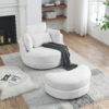 39"W Oversized Swivel Chair with moon storage ottoman for Living Room, Modern Accent Round Loveseat Circle Swivel Barrel Chairs for Bedroom Cuddle Sofa Chair Lounger Armchair, 4 Pillows, Teddy Fabric