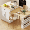 K&K 82.7 inch Kitchen Island with Extendable Dining Table for 4-6 Person,Two-tone Kitchen Table with Double-sized Storage, Power Outlet, Kitchen island with Storage 2 Drawers 2 Side Open Shelves,White