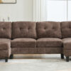 U-shaped Sectional Sofa 103.5" Chenille Fabric Couch with Dual Chaise Lounges, Storage Pockets and Armrest Pillows for Living Room, Brown