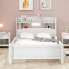 Wood Twin Size Platform Bed with Built-in LED Light, Storage Headboard and Guardrail, White