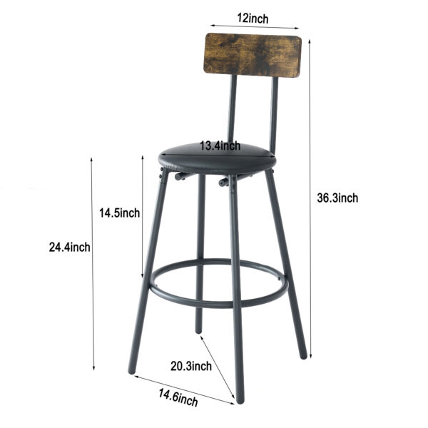 de3d7159e7be4187b03e5661f670684b_d3145e90a3d0627693848e013dbcd1a1 Round bar table and stool set with shelf, upholstered stool with backrest, Rustic Brown, 24.17"W x 24.17"D x 36.02"H