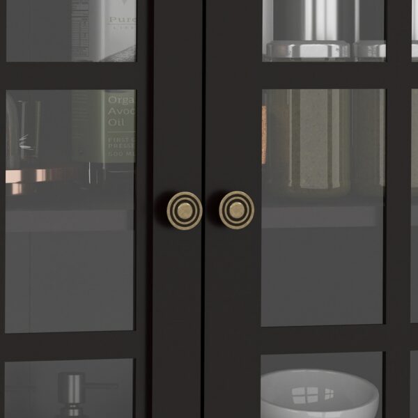 Minimalist Black Buffet Cabinet with Double Glass Doors and Drawer, Modern Wooden Storage Sideboard Cupboard for Living room, Dining Room Hallway Entryway(Black)