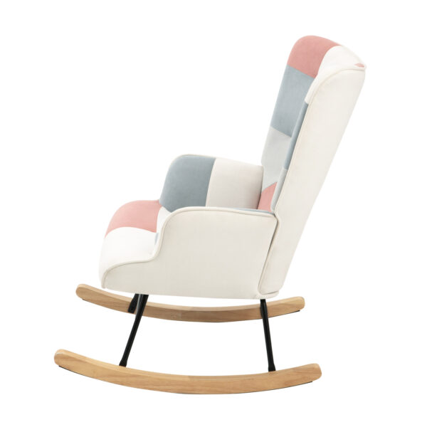 def3bb73517b45d3823f4bccef6221be_20230723_9a0b2f46b17098504b485d39780dcb41 Accent Rocking Chair, Mid Century Fabric Rocker Chair with Wood Legs and Patchwork Linen for Livingroom Bedroom