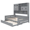 Full Size Wooden Daybed With Twin Size Trundle, and All-in-One Cabinet and Shelf, Gray