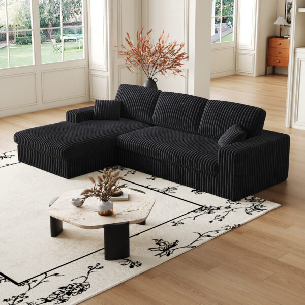 dfa00dc397ff4fe28e4dc11509e0026e_7022685870c30e40bba4a9ba265b2b9d 114.5'Modern Corduroy Modular foam Sofa, Recliner Seat reversible Sofa, 2-in-1 Sofa with Recliner and L-Shaped Sofa Combination with Three Cushion Neck Pillow Combination and Two Throw Pillows