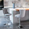 Swivel Velvet Barstools Adjusatble Seat Height from 25-33 Inch, Chrome base Bar Stools with Backs Comfortable Tufted for Home Pub and Kitchen Island,Set of 2,  AS1712GY, Gray