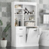 Bathroom Storage Cabinet with Tilt-Out Hamper, 70.9'' Tall Free Standing Organizer with Drawers & Adjustable Shelves, MDF Linen Tower with Steel Handles, White Finish
