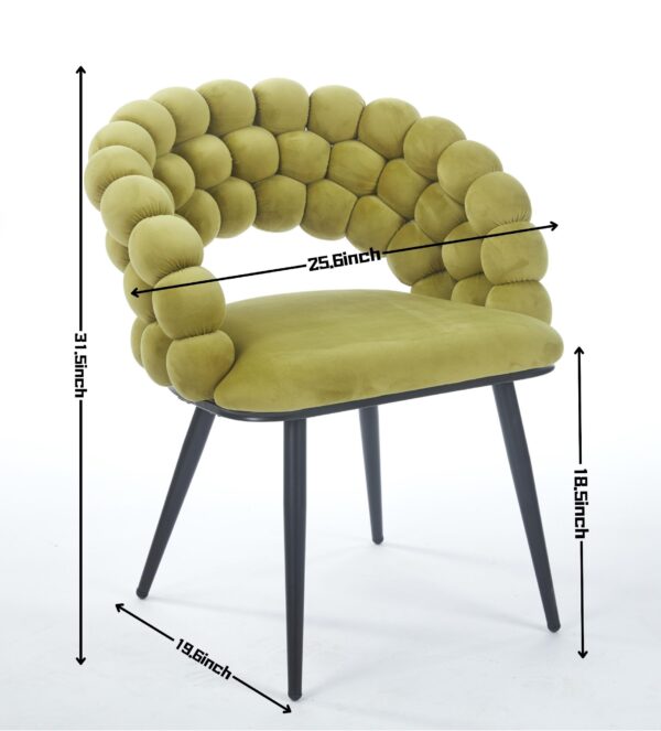 Green Modern chair(set of 2 ) with golden color iron tube legs,  soft cushions and comfortable backrest, suitable for dining room, living room, cafe,hairball back