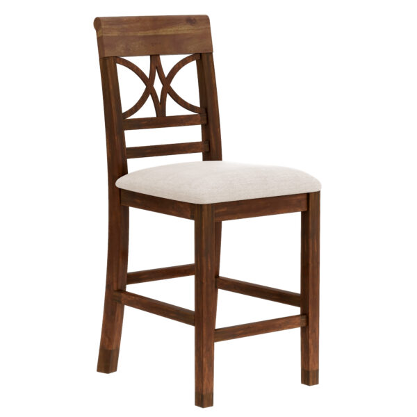 TOPMAX 6-Piece Wood Counter Height Dining Table Set with Storage Shelf, Kitchen Table Set with Bench and 4 Chairs,Rustic Style, Walnut+Beige Cushion (old sku: SH000257AAD)