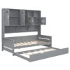 Twin Size Wooden Daybed With Twin Size Trundle, and All-in-One Cabinet and Shelf, Gray