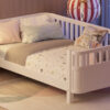 Twin Size Wood Platform Bed for Kids, Wood Low Profile Twin Bed with Rails for Girls and Boys, White (Patented Design)