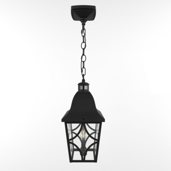 Outdoor Pendant Light Fixture, Modern Black Exterior Hanging Lantern Anti-Rust Metal Hanging Lights with Clear Glass Shade and Adjustable Chain for Porch Foyer Doorway Front Door (1 pack)