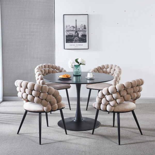 white Modern chair(set of 2 ) with golden color iron tube legs,  soft cushions and comfortable backrest, suitable for dining room, living room, cafe,hairball back