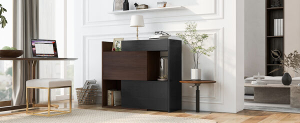 32.5''-58.8'' Extendable & Rotating Cabinet with 1 Drawer, 90-Degree Corner Cabinet, Multifuctional Storage Combination Cabinet for Living Room, Hallway, Entryway, Black & Walnut
