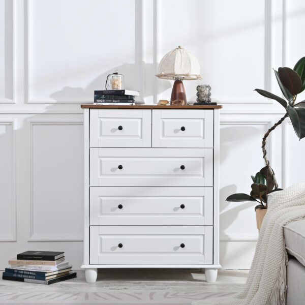 ZM White Dresser with 5 Drawers, Tall Chest of Drawers, 5 Drawer Dresser with Deep Space, Wood Storage Cabinet for Living Room, Hallway, Office, White