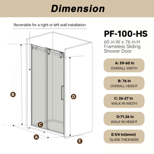 e39a3eb1eb024eaf9c73b1e28ea19627_b99dee782d1679057855f36b545dabfb Frameless Single sliding shower door 60 "W x 76" H, 1/4 "(6 mm) Clear Tempered Glass, Explosion Proof Film, Stainless Steel Handle Square Tube Track ,Matte Black