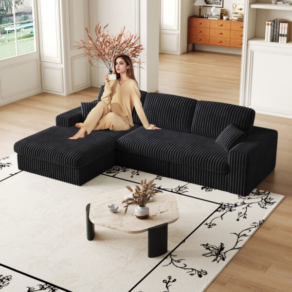 e3ee0125b1b944e3aace3a7d12d2a59f_73605f7592595d4bcf8f09c61a3e99f6 114.5'Modern Corduroy Modular foam Sofa, Recliner Seat reversible Sofa, 2-in-1 Sofa with Recliner and L-Shaped Sofa Combination with Three Cushion Neck Pillow Combination and Two Throw Pillows